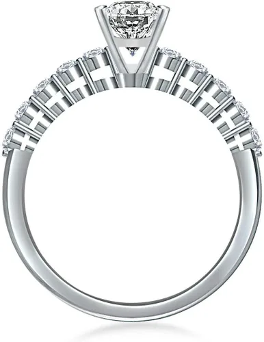 Miniatura 3 de RINGJEWEL Anillo de compromiso chapado en plata de moissanita blanca de corte ovalado para mujer