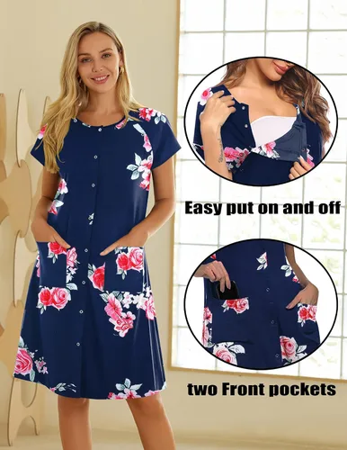 Miniatura 3 de Ekouaer Vestido de enfermería 3 en 1 para el partopartohospital, camisón de maternidad para lactancia materna con botón S-XXL