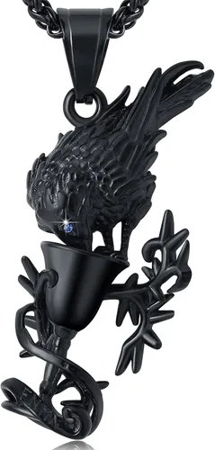 Miniatura 27 de YAMI Collar de alas angulares para hombre, ángel de la guarda, dragón, cuervo, pulpo, collar de anime, collar de acero inoxidable 316