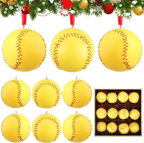 Miniatura 8 de Newwiee 6 piezas de adornos de Navidad de sóftbol a granel decoraciones deportivas para árbol de Navidad, adorno decorativo de béisbol de piel