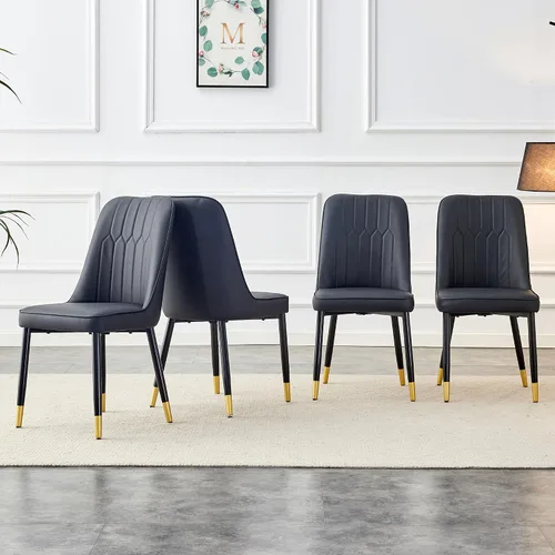 Miniatura 6 de Juego de 4 sillas de comedor modernas, juego de sillas de cocina de piel sintética, asiento tapizado acolchado grueso, sillas laterales negras sin