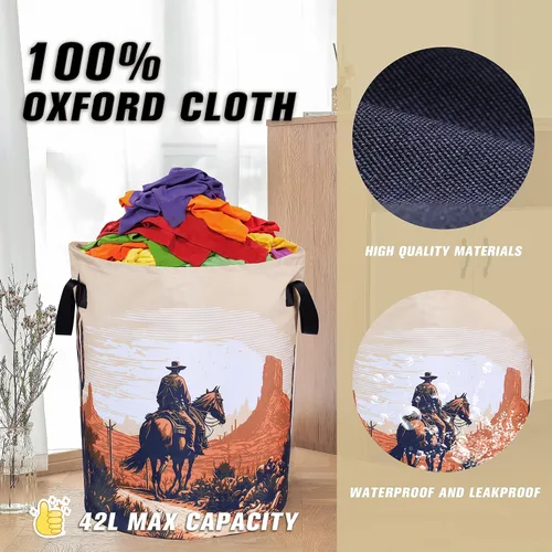 Miniatura 6 de Western Cowboy - Cesta de lavandería plegable de tela Oxford para montar en el desierto, divertida bolsa de lavandería, cesta de almacenamiento