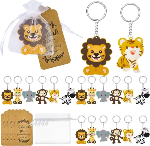 Miniatura 8 de MTLEE Cute Jungle Safari Animal Keychains Key Ring Decor Carnival Rewards Organza Bags Baby Shower Jungle Safari Party Favor