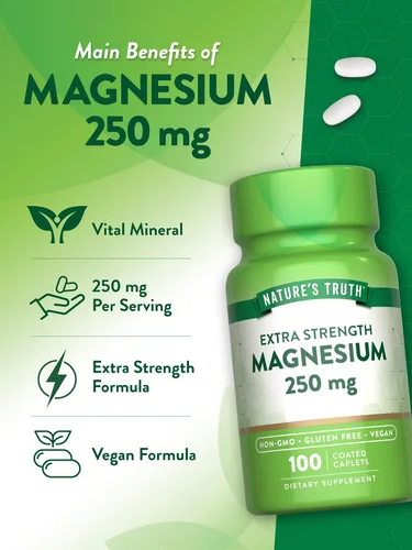 Miniatura 5 de Nature's Truth Suplemento de magnesio 250 mg 100 comprimidos Vegano, sin OMG y sin gluten