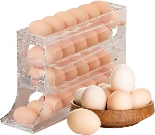 Organizador Automático de Huevos con Ruedas para Refrigerador, Organizador de Nevera, Portahuevos Ahorrador de Espacio para Nevera, Capacidad para