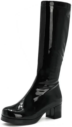 Miniatura 4 de MAVMAX Botas altas hasta la rodilla de charol para mujer, tacón grueso, plataforma, cremallera, punta redonda