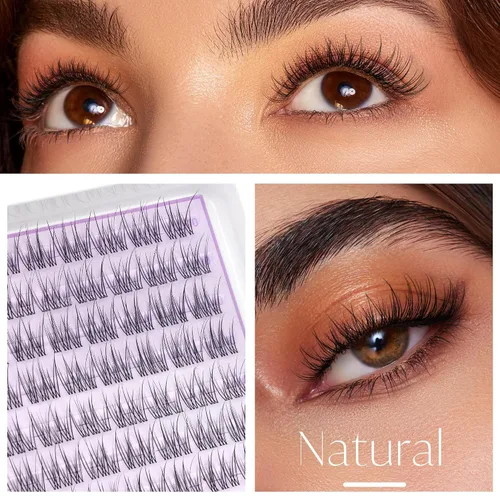 Miniatura 2 de Extensiones de pestañas en racimo con banda transparente, pestañas cortas y onduladas C, extensiones de pestañas naturales en racimo, pestañas