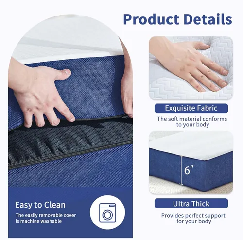 Miniatura 6 de Colchón Plegable Tamaño Individual, Espuma Viscoelástica de 6 Pulgadas Tri Portátil Trifold Colchón Topper Individual con Funda Transpirable