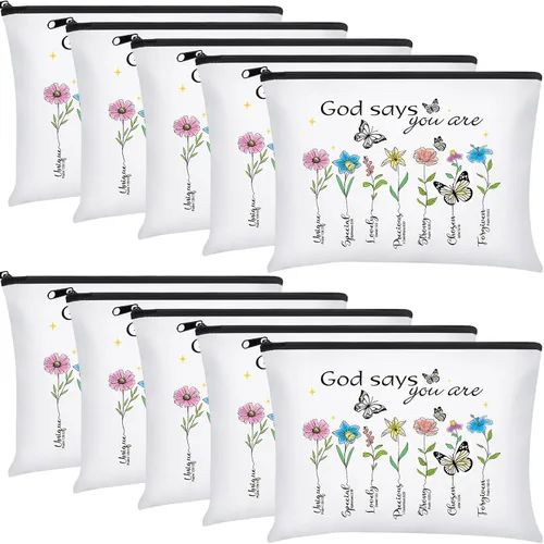 Miniatura 10 de Chunful 10 Piezas Bolsas de Maquillaje de Lona Inspiradoras para Mujeres Regalo de Graduación Bolsas de Cosméticos de Lona Arcoíris a Granel