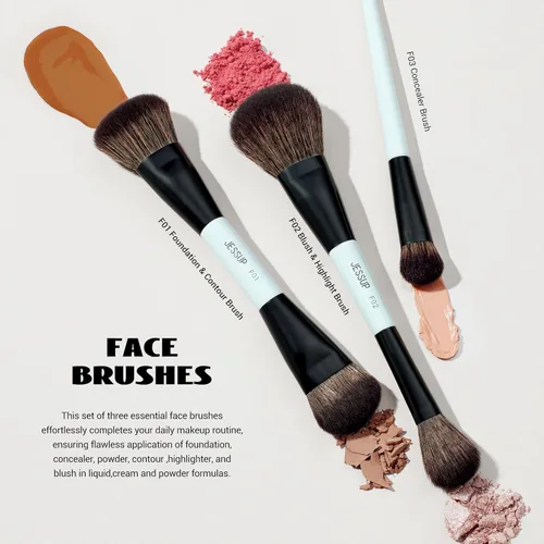 Miniatura 4 de Jessup Juego de brochas de maquillaje, 10 piezas, doble cara para base, contorno, rubor, iluminación, mezcla de cejas, sombra de ojos, delineador