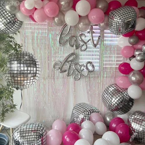 Miniatura 7 de KatchOn, Globos de bola de discoteca plateados, enormes de 22 pulgadas, paquete de 6, globos esféricos 4D para decoraciones de fiesta de discoteca