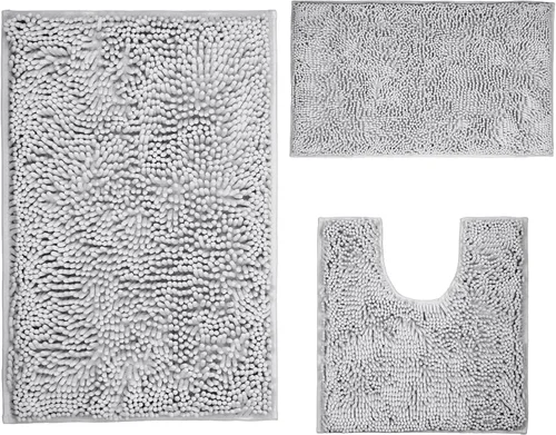 Miniatura 22 de LanYunUmi Juego de 2 alfombras de baño de felpilla chenille antideslizante color gris oscuro, tapete de baño extra suave y absorbente para ducha
