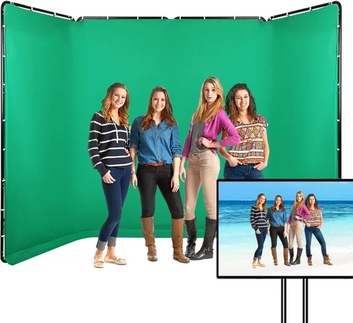 Telón de fondo de pantalla verde Chromakey portátil de 7.87 pies x 13.12 pies con soporte, sistema de soporte de fondo para fotografía de estudio
