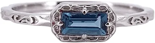Baguette - Anillo de boda para mujer, solitario, circonita cúbica, ópalo, rosa, zafiro, musgo, ágata, apilables, vintage, filigrana, delicados,