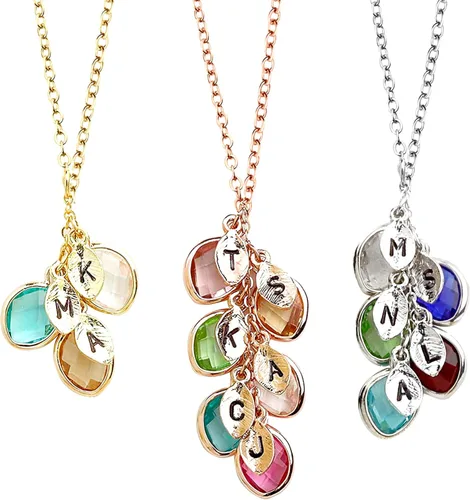 MignonandMignon Birthstone Necklace for Grandma, Initial Necklaces for Women Personalized Jewelry for Women Birthstone Necklace, Grandkids Name