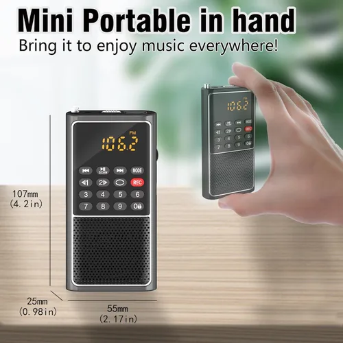 Miniatura 6 de B01 Mini Radio FM Portátil USB, Reproductor de Tarjeta TF/SD/Ranura USB Soporte Reproducción de Mp3, Walkman de Bolsillo Radio Pequeña con Llave