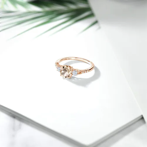 Miniatura 4 de Gem Stone King Anillo de compromiso de oro rosa de 10 quilates con morganita y zafiro blanco creado para mujer
