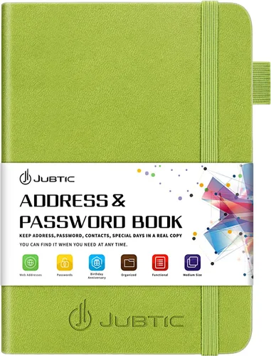JUBTIC - Libreta de direcciones con pestañas alfabéticas - Organizador pequeño de contraseñas y direcciones de tapa dura para mujeres, personas