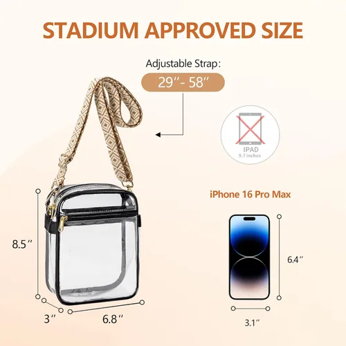 Miniatura 4 de Bolsa transparente para eventos de estadio, bolso transparente con correa extraíble, bolsa de mensajero para conciertos, trabajo, deportes y fiestas