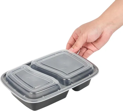 Miniatura 9 de Asporto - Cajas para llevar con compartimentos de 32 onzas, 50 recipientes para preparar comidas para microondas, 2 compartimentos, con tapas