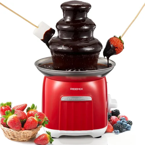Reemix Fuente de fondue de chocolate eléctrica - Fuente en cascada de acero inoxidable de 3 niveles, fácil de ensamblar y limpiar, máquina de