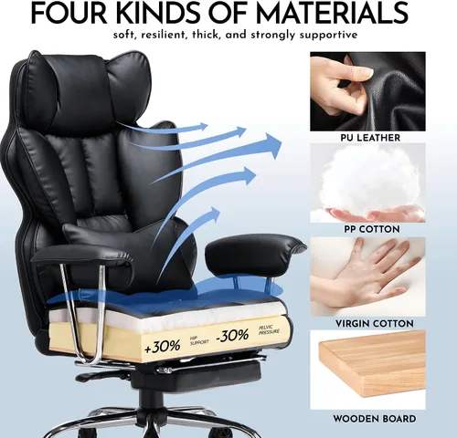 Miniatura 6 de Efomao Silla de oficina grande y alta de 400 libras, silla ejecutiva de escritorio de piel sintética con reposapiés y soporte lumbar, asiento