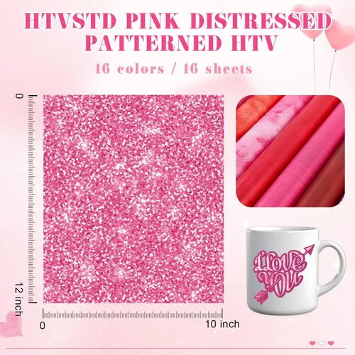 Miniatura 2 de Vinilo Permanente Rosa Fucsia - 16 hojas 12"x10" Textura Rosa Roja Vinilo Adhesivo Permanente para Tazas DIY Tonos Rosa Calcomanía Autoadhesiva