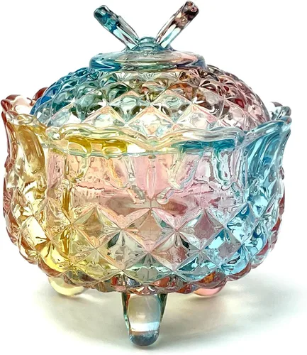 Tarro de almacenamiento de barril de caramelo de cristal colorido tarro de almacenamiento de galletas de lujo en relieve bote de buffet con tapas