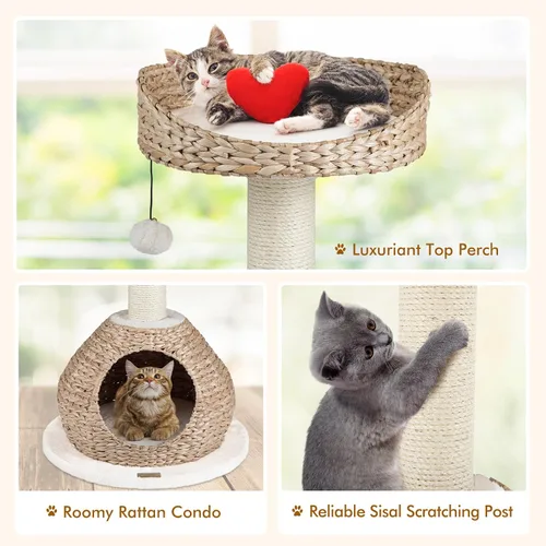 Miniatura 5 de PETSITE Árbol para gatos moderno de 28 pulgadas, poste rascador de sisal de sisal de torre para gatos, hecho a mano y percha superior, bola colgante