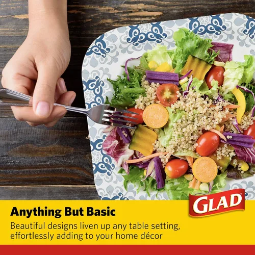 Miniatura 4 de Glad Platos cuadrados de papel resistentes, platos desechables a prueba de remojo y cortes, para fiestas y comidas diarias, aptos para microondas