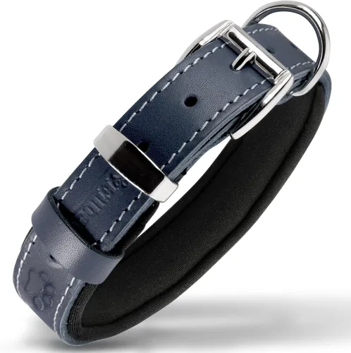 Miniatura 27 de Filbert Collar de cuero para perro, collar de cuero genuino para perros pequeños, estampado de patas en relieve con hebilla, grano completo curtido