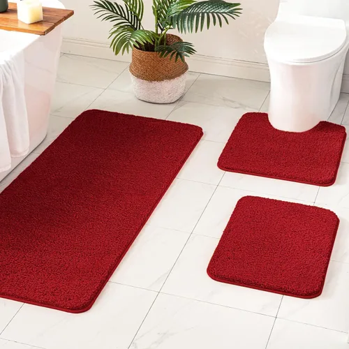 Miniatura 38 de MIULEE Juego de 3 alfombras y tapetes de baño extra gruesos de microfibra antideslizante y tapete de baño de contorno en forma de U para baño, baño