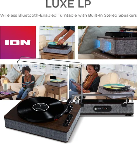 Miniatura 8 de ION Audio Luxe LP - Reproductor de discos de vinilo Bluetooth con altavoces, conversión USB, placa de tamaño completo, parada automática, salida