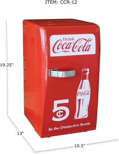 Miniatura 5 de Mini Refrigerador Coca Cola – Refrigerador de 18 Latas para Dormitorio, Oficina, Enfriador de Bebidas Portátil de Mesa, Refrigerador de 12V 110V