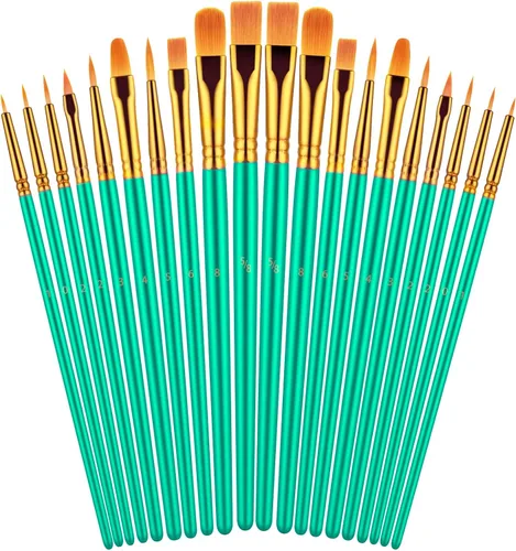 Miniatura 14 de Juego de pinceles para pintura acrílica, 20 piezas de pinceles de pintura acrílica para acuarela al óleo, pinceles de artista para cuerpo, cara, Azul