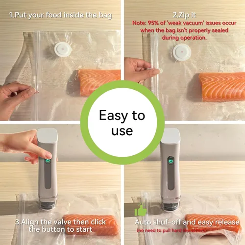Miniatura 6 de Máquina selladora al vacío inalámbrica compacta para conservación de alimentos con 30 bolsas reutilizables de almacenamiento al vacío