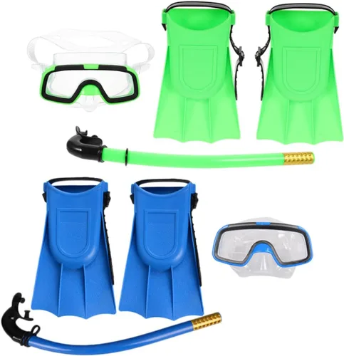 UPKOCH Juego de equipo de esnórquel para niños, 2 piezas, popotes, aletas cortas para natación, diseño semiseco antivaho para niños y niñas, para