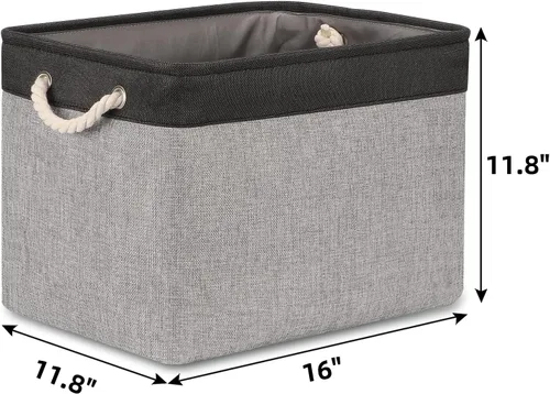 Miniatura 7 de Bidtakay Cestas de almacenamiento de tela con asas [paquete de 2] organizador de lona grande de 16 x 11.8 x 11.8 pulgadas, canastas altas plegables