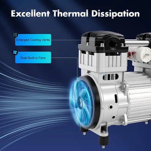 Miniatura 4 de Bomba de vacío sin aceite de 1100 W, cabezal silencioso del compresor de aire 7CFM para uso industrial, compresor de aire sin aceite de 110 V