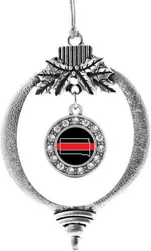 Miniatura 231 de Inspired Silver - Bonita bandera estadounidense - Adorno de Navidad plateado - Adorno de árbol de Navidad con dije circular con circonita cúbica