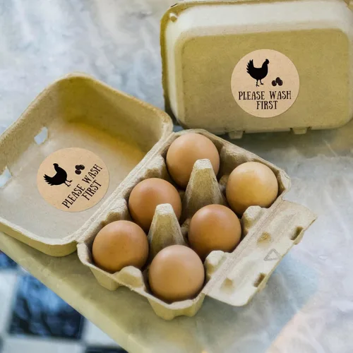 Miniatura 4 de AnyDesign 500 calcomanías redondas de huevos frescos de granja de 2 pulgadas, etiquetas redondas de huevos de gallina de granja, papel kraft marrón