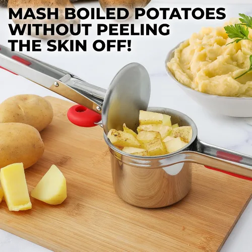 Miniatura 7 de Zulay Kitchen Premium Grande Ricer de Patatas de 15oz, Herramienta de Cocina Profesional de Acero Inoxidable Pesado Triturador y Ricer de Patatas