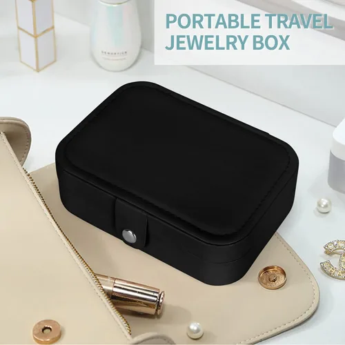 Miniatura 6 de Joyero organizador, 2 capas de poliuretano organizador de joyas de viaje, caja de joyería portátil para niñas y mujeres, caja de almacenamiento