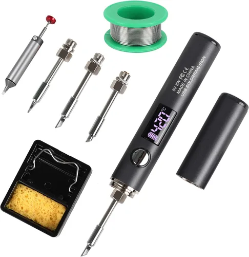 Kit de Soldador Inalámbrico, Lápiz de Soldadura USB-C Recargable con Pantalla OLED, Soldador Portátil Alimentado por Batería para Reparación de
