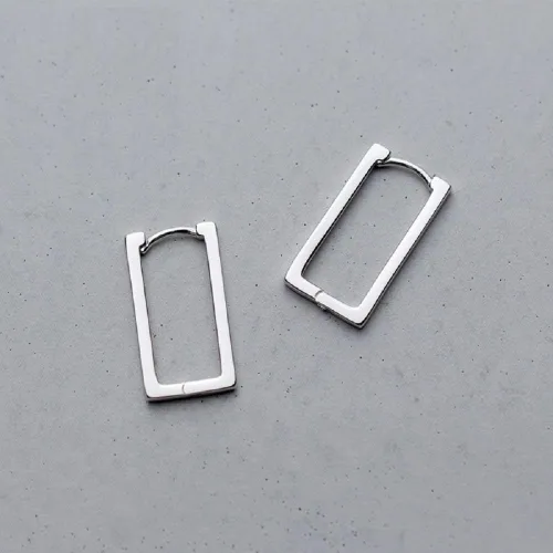 Miniatura 3 de Aretes de aro rectangulares minimalistas de plata de ley para mujeres y niñas, para cartílago, delicados aretes de 0.787 in, Metal, No es una piedra
