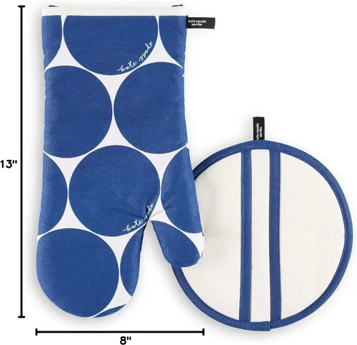 Miniatura 11 de Kate Spade New York Joy Dot - Manoplas de horno y agarrador de ollas juego de 2 unidades, 7 x 13 pulgadas, 8 pulgadas, redondo, azul marino/crema