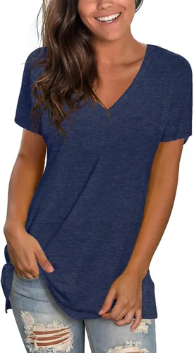 Miniatura 19 de Sipaya - Camiseta de mujer con cuello en V, básica, de ajuste suelto, manga corta, estilo casual