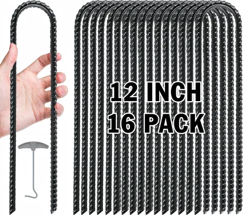 Miniatura 11 de Gtongoko Trampoline Stakes Heavy Duty, 12/16 Inch U-Shaped Ground Anchors, 8mm Galvanized Steel Rebar Wind Stakes for Trampoline Safety, Anti-Rust