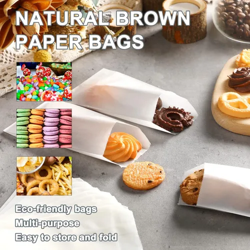 Miniatura 3 de 600 bolsas de papel encerado de vidrio plano para golosinas, bolsas de galletas semitransparentes para panadería, galletas, dulces, postres