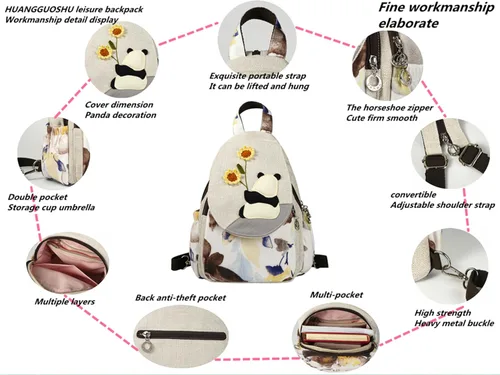Miniatura 68 de HUANGGUOSHU Mochila de algodón tejida de algodón bohemio con bordado de lona estilo bohemio con múltiples bolsillos retro linda mochila cartera